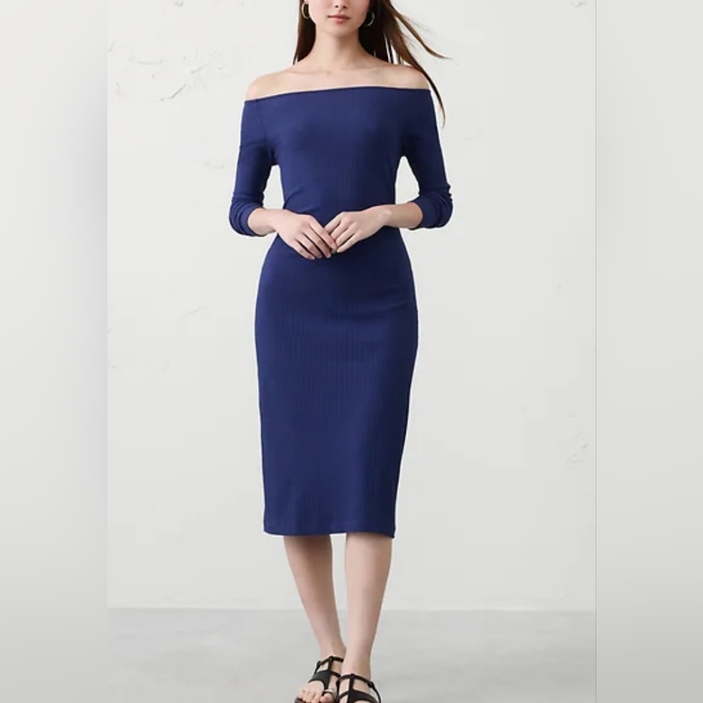 Banana Republic Off-The Shoulder Ribbed Midi Dress